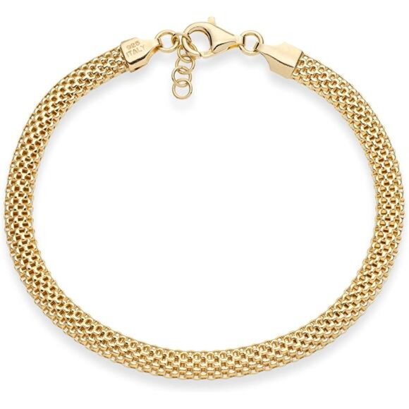 Gold plated sterling silver mesh chain bracelet women Italian link jewelry gift - Picture 4 of 7